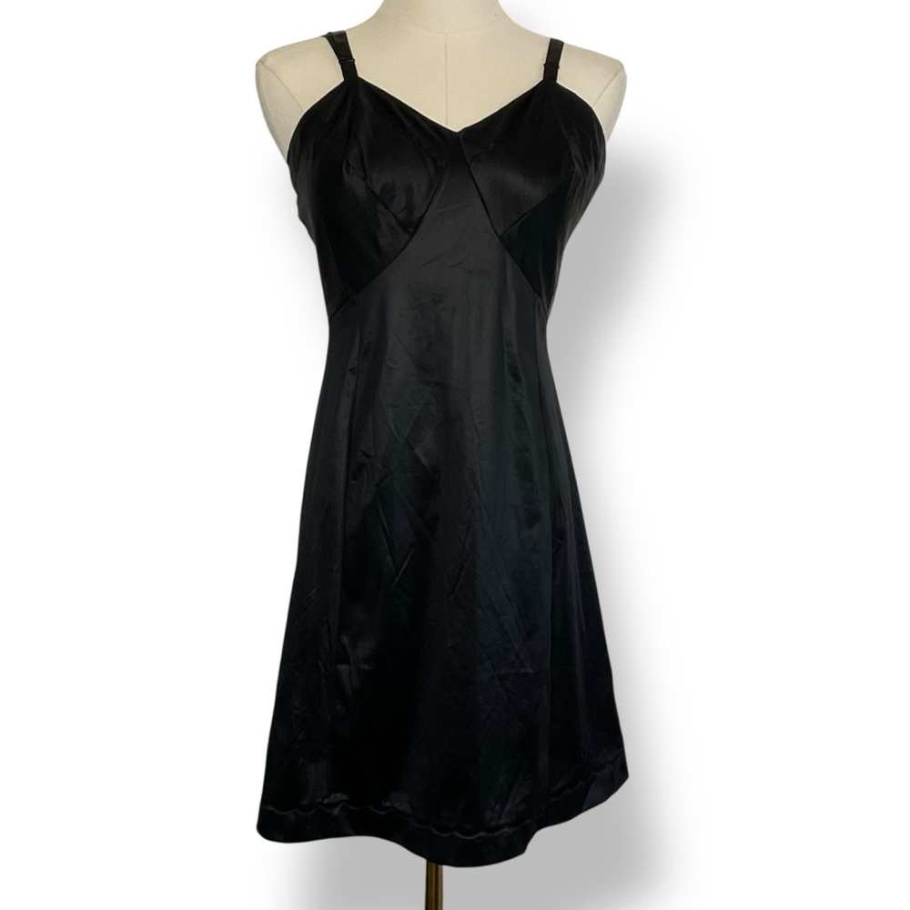 Vintage 60s Slip Dress Black Sears Fortrel® Polyester Knee Length Short ‎ Medium